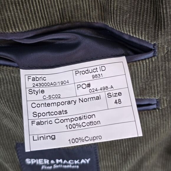 Spier & Mackay Sport Coat Mens 48 Olive Corduroy Pontoglio 1883 Unstructured - Picture 14 of 16